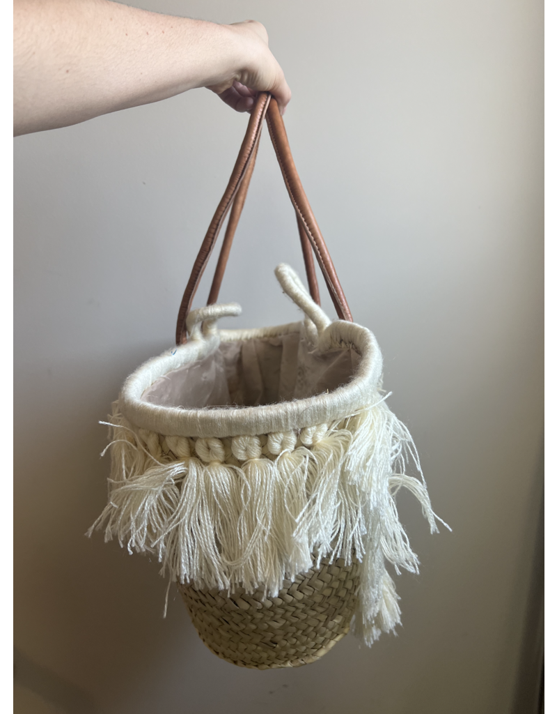 Straw Tassels with Leather Strap
