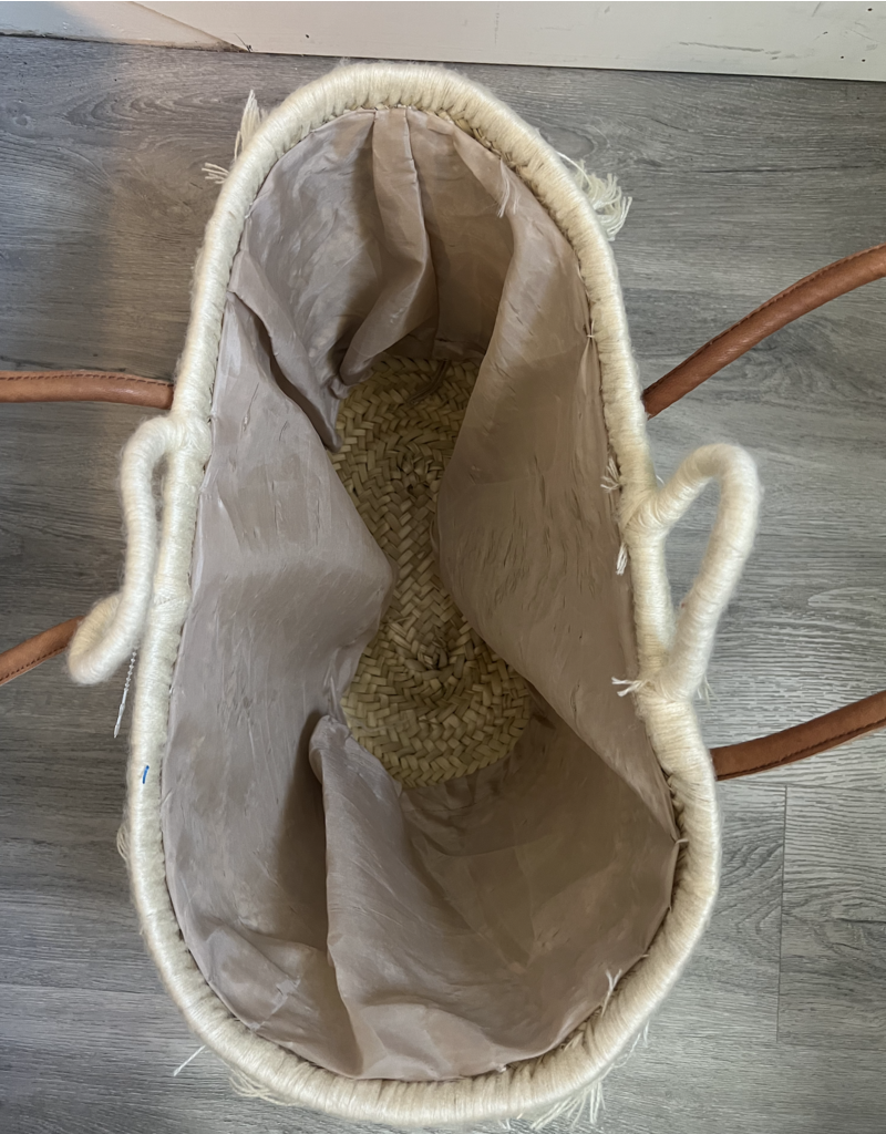 Straw Tassels with Leather Strap Beach Bag