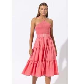 Lusana Arlen Belted Linen Midi Dress