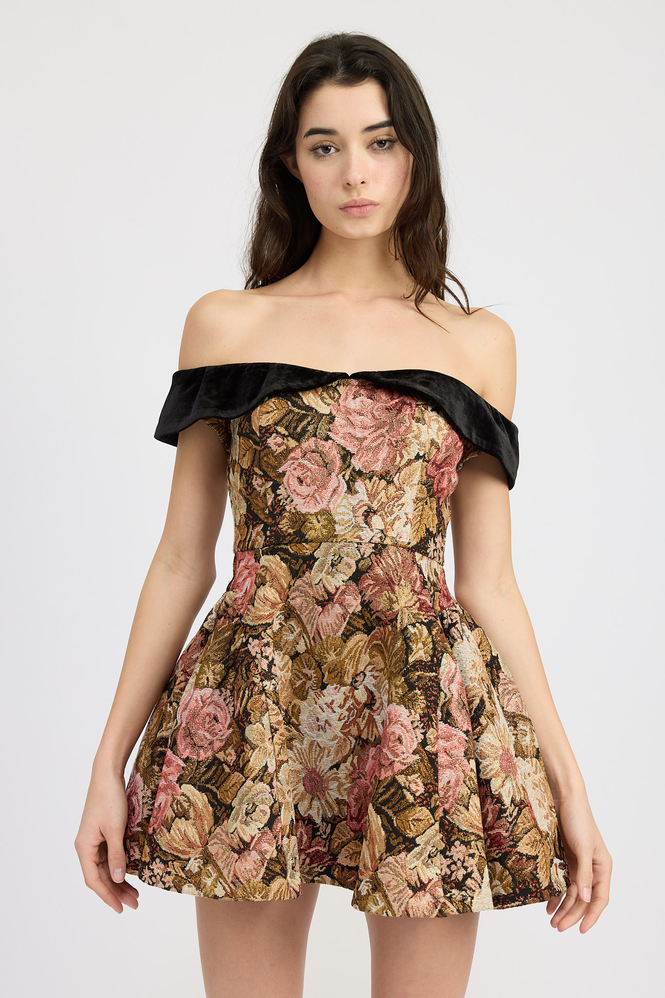ginny corset mini dress Joleen Velvet Lace-Up Corset Mini Dress in Black | Size: XS | Rhinestone/Sheer Mesh Fabric/Velvet Fabric