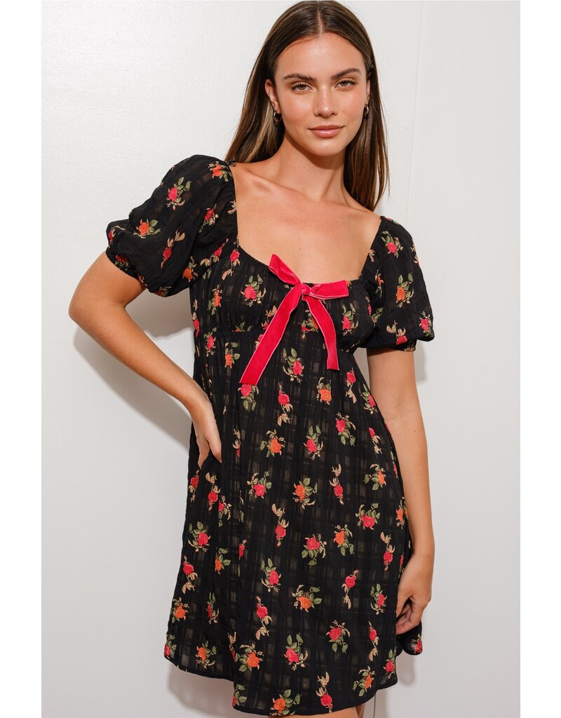Pretty Garbage Floral Plaid Babydoll Dress