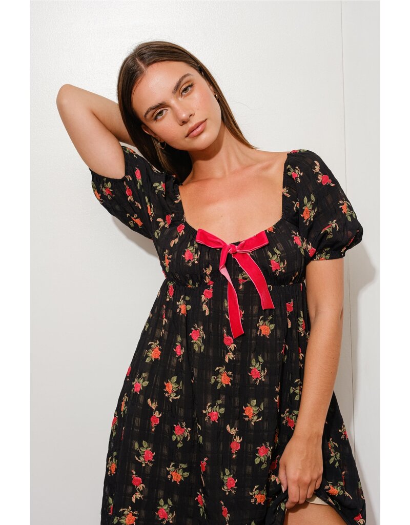 Pretty Garbage Floral Plaid Babydoll Dress