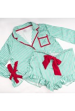 8 Oak Lane Stripe Satin Ruffle Short PJ Set