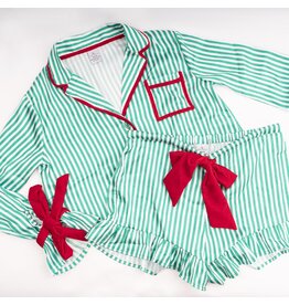 8 Oak Lane Stripe Satin Ruffle Short PJ Set