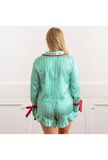 8 Oak Lane Stripe Satin Ruffle Short PJ Set
