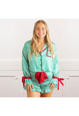 8 Oak Lane Stripe Satin Ruffle Short PJ Set
