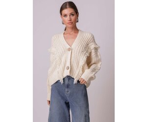 Fringed knit cardigan white / beige For Women | Sandro Paris