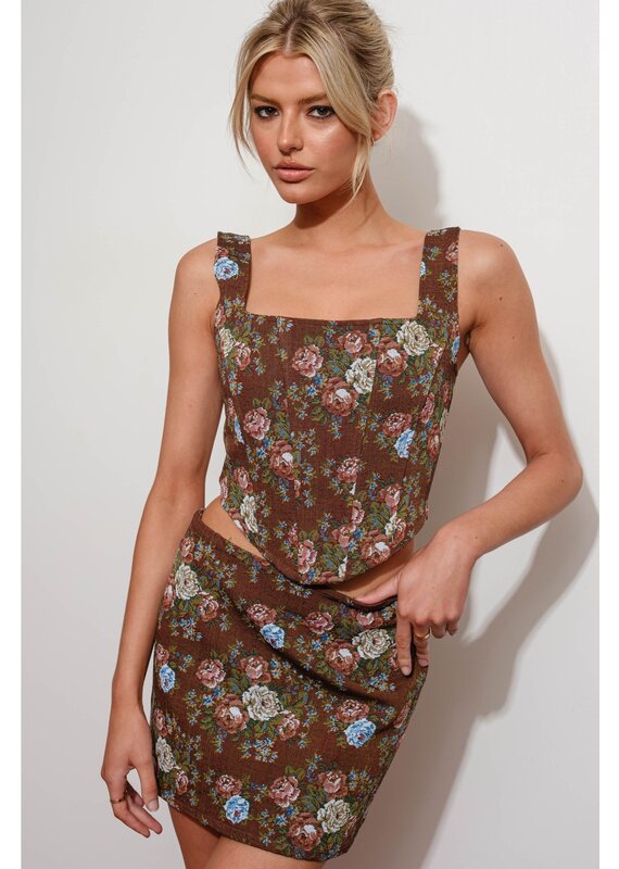 Pretty Garbage Lace Up Jacquard Bustier Top