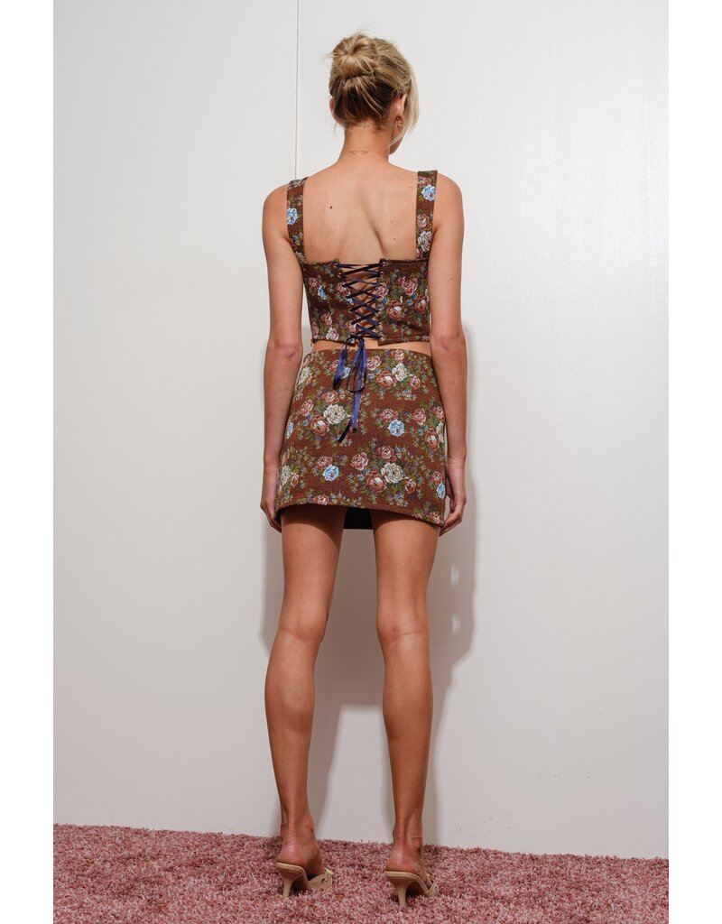 Pretty Garbage Lace Up Jacquard Bustier Top