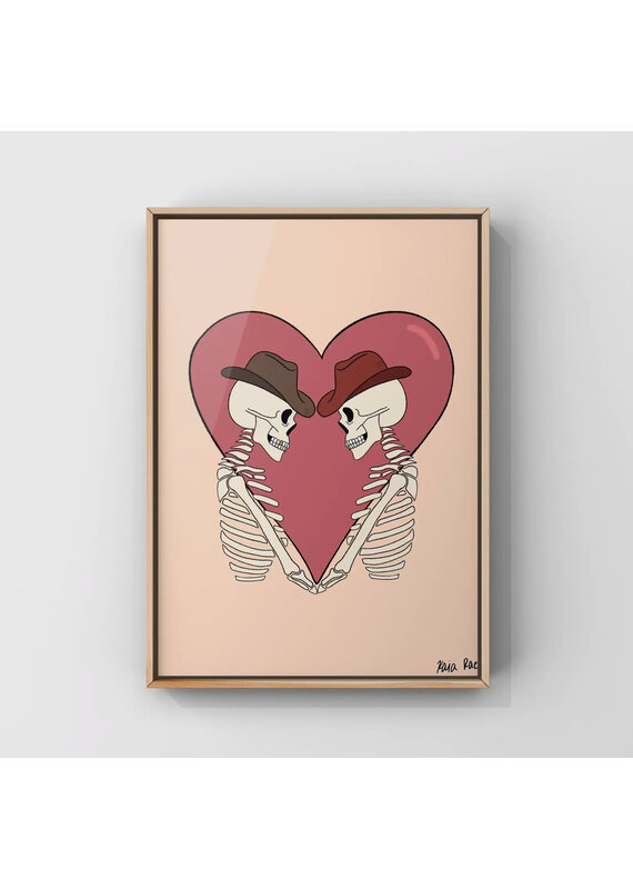 Surf Cowboy Western Skeleton Lovers Art Print in Frame