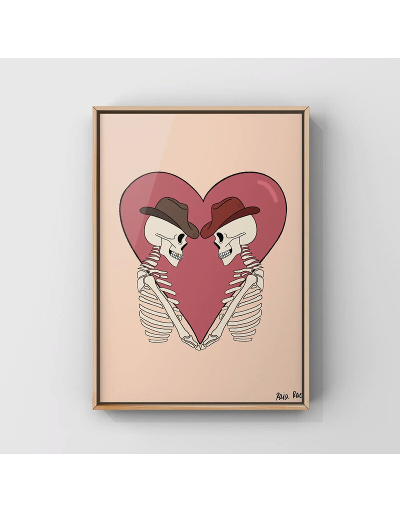 Surf Cowboy Western Skeleton Lovers Art Print in Frame
