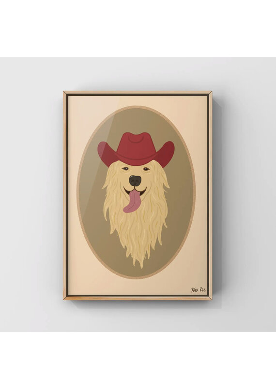 Surf Cowboy Golden Retriever Cowboy Art Print in Frame