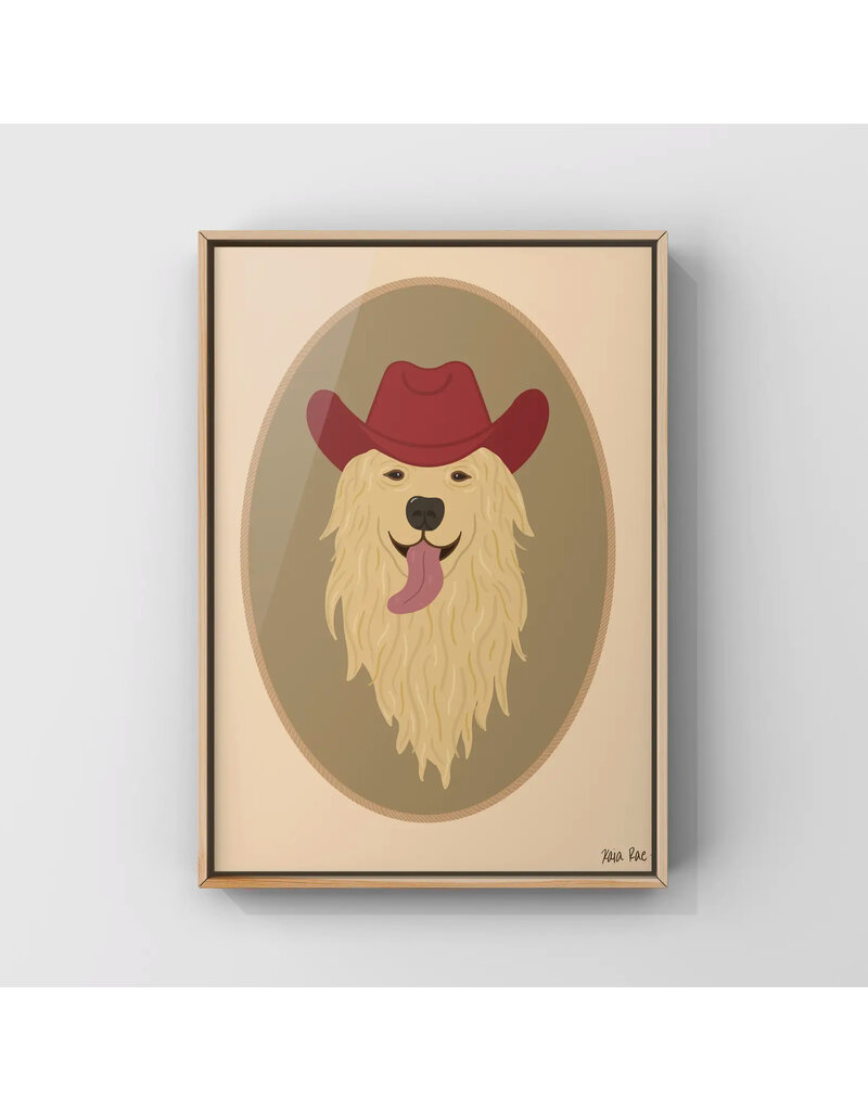 Surf Cowboy Golden Retriever Cowboy Art Print in Frame