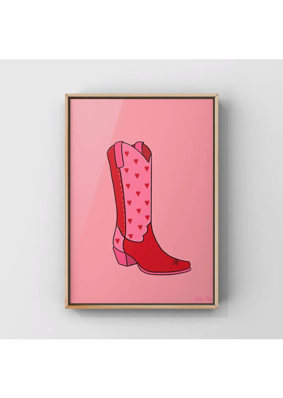 Surf Cowboy Valentines Cowboy Boot Vase Art Print in Frame