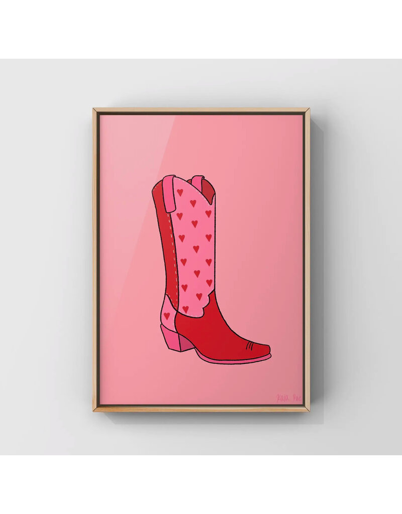 Surf Cowboy Valentines Cowboy Boot Vase Art Print in Frame