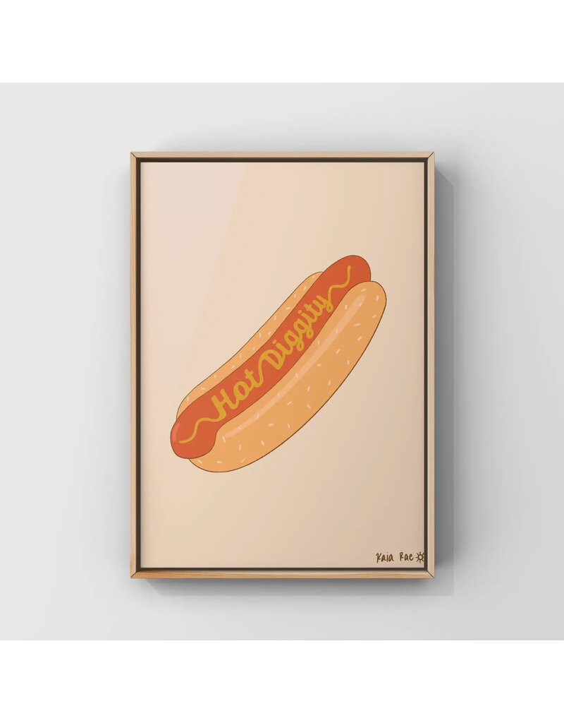 Surf Cowboy Hot Diggity Mustard Hotdog Art Print in Frame