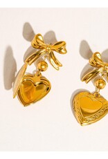 Flanerie Keryn 18K Non-Tarnish Heart & Bow Locket Earring
