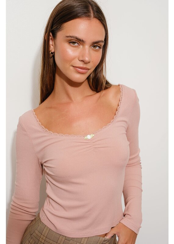 Pretty Garbage Scoop Neck Ribbed Knit Top