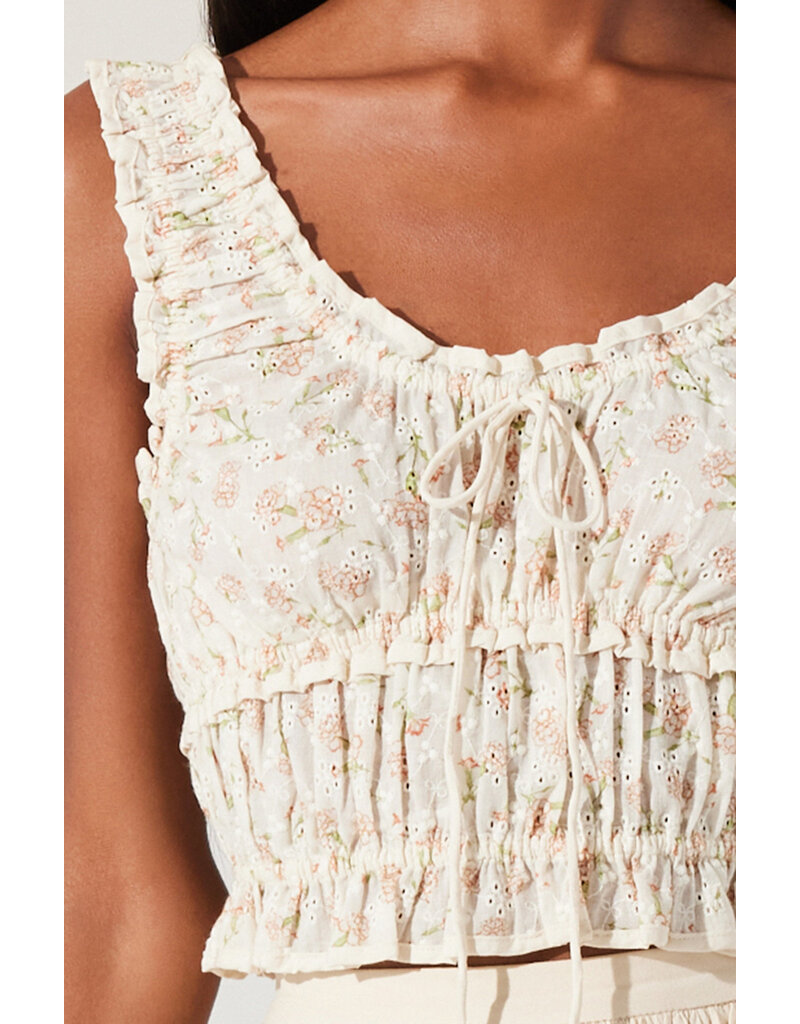 ASTR Kissel Floral Eyelet Cropped Top