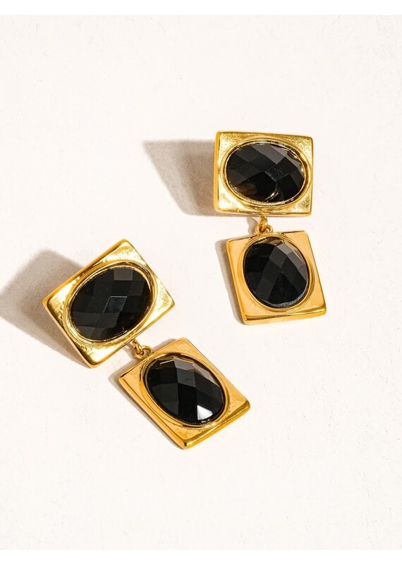Flanerie Chance 18K Gold Non-Tarnish Square Stone Earring