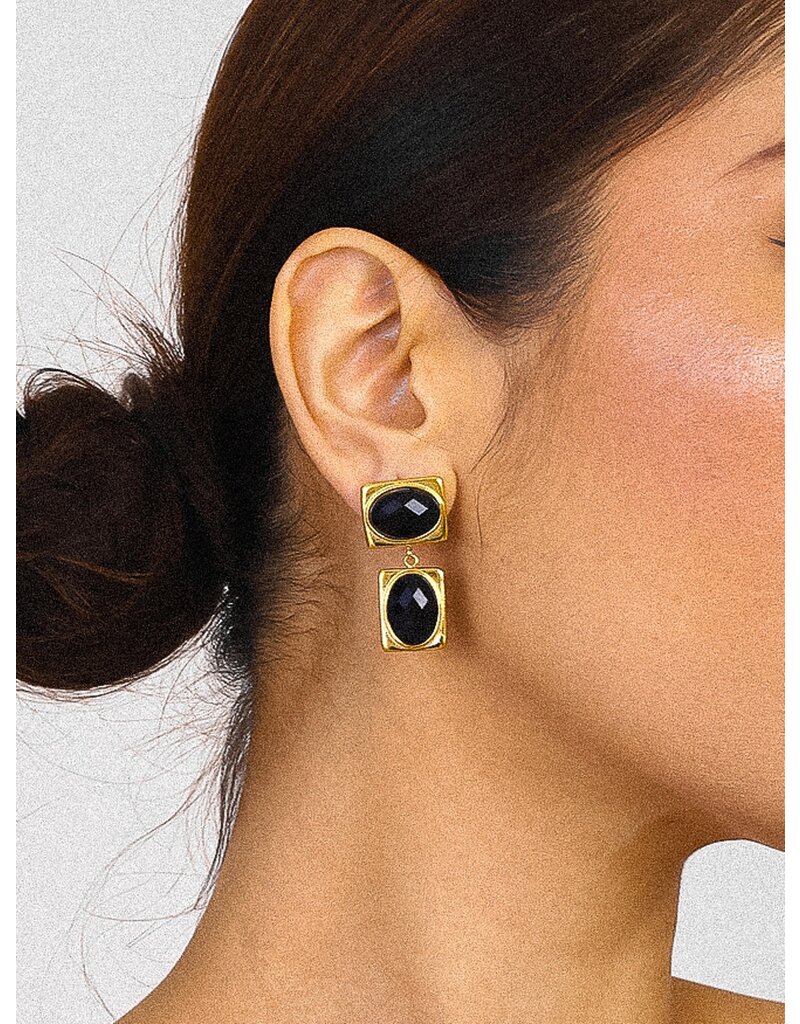 Flanerie Chance 18K Gold Non-Tarnish Square Stone Earring