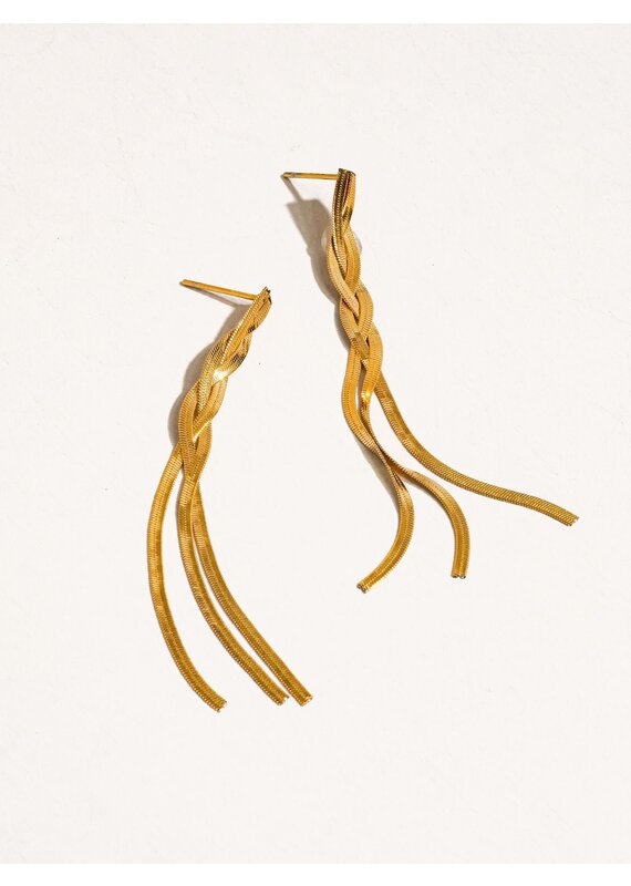 Flanerie Zed 18K Gold Non-Tarnish Braided Tassel Earring