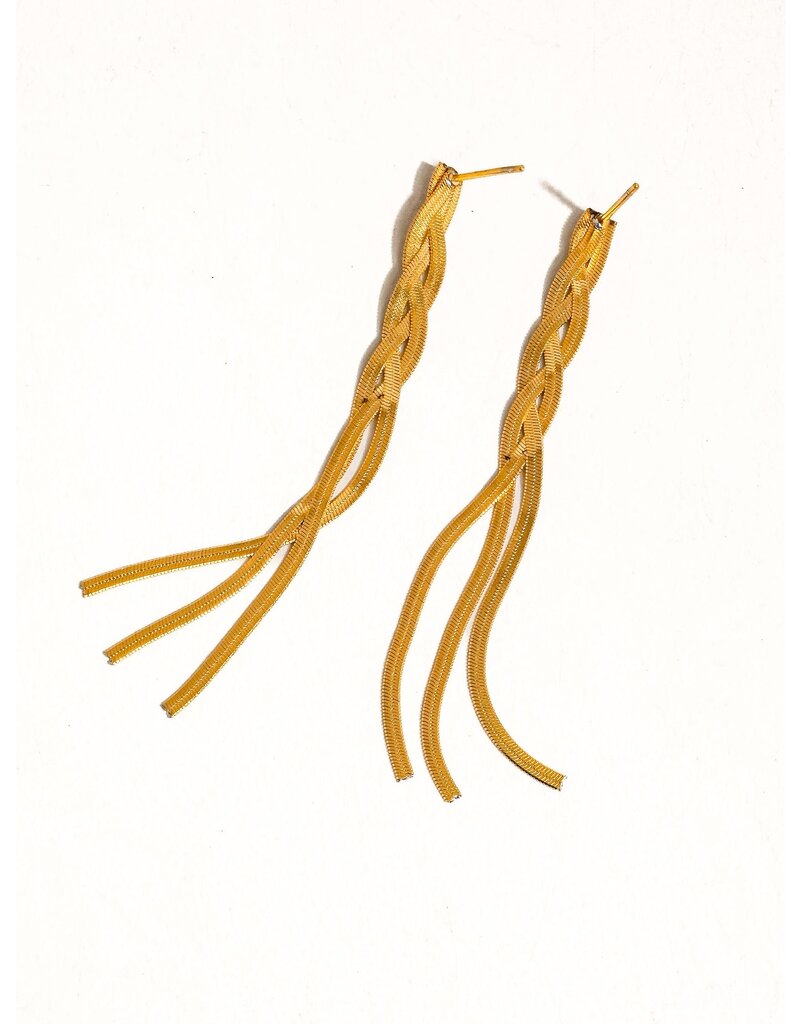 Flanerie Zed 18K Gold Non-Tarnish Braided Tassel Earring