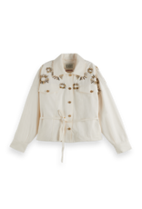 Scotch & Soda Embellished Belted Cotton Trucker Jacket