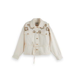 Scotch & Soda Embellished Belted Cotton Trucker Jacket