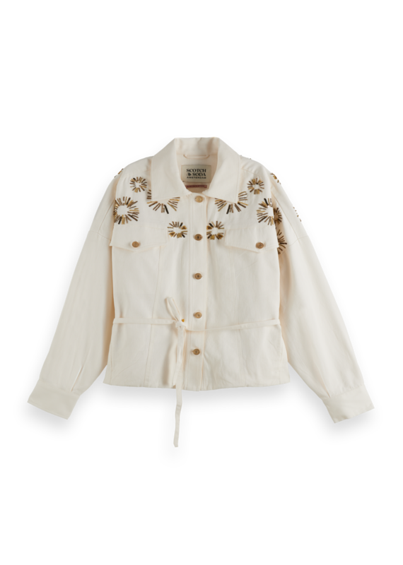 Scotch & Soda Embellished Belted Cotton Trucker Jacket