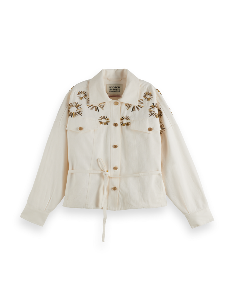 Scotch & Soda Embellished Belted Cotton Trucker Jacket