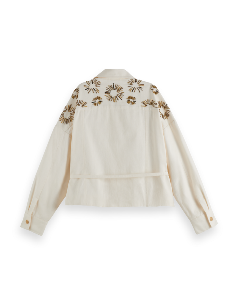 Scotch & Soda Embellished Belted Cotton Trucker Jacket