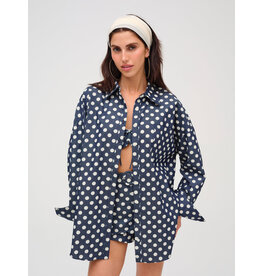 For Love & Lemons Dolly Dot Denim Button-Down Top