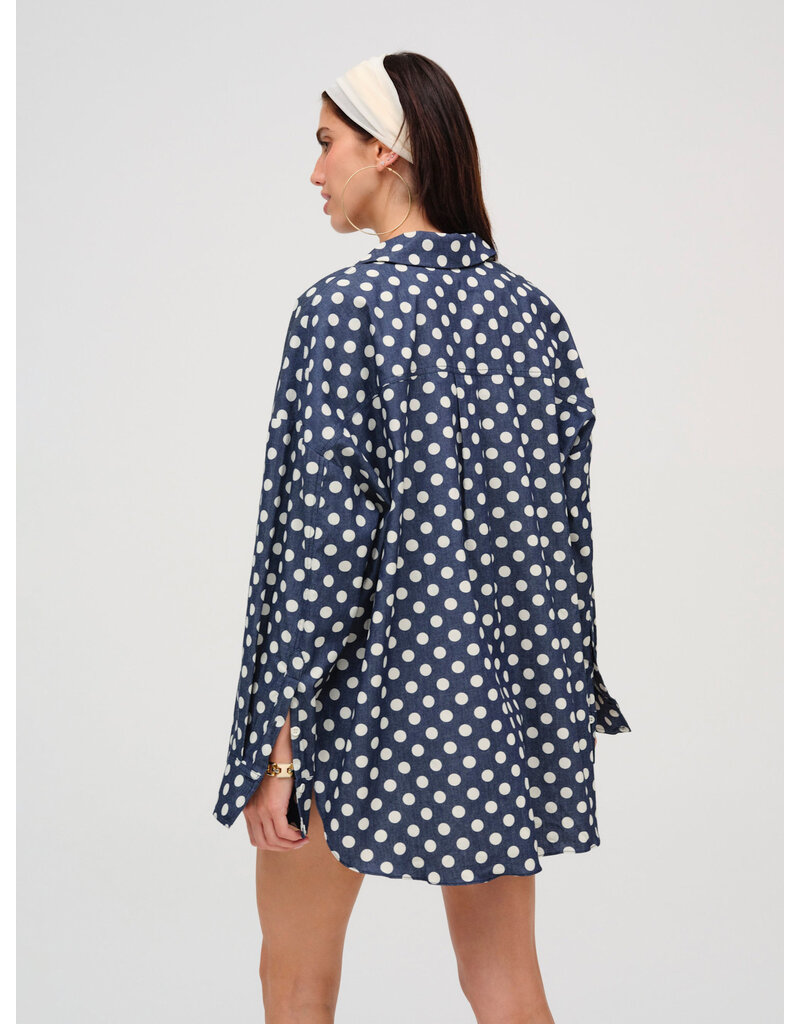 For Love & Lemons Dolly Dot Denim Button-Down Top