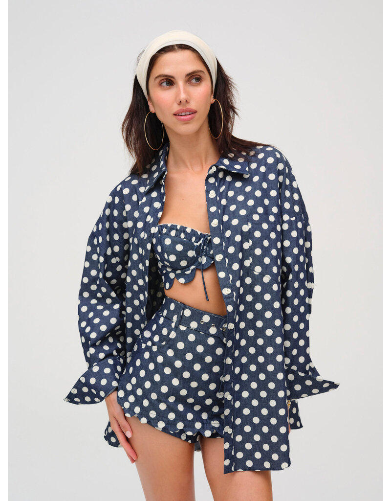 For Love & Lemons Dolly Dot Denim Button-Down Top