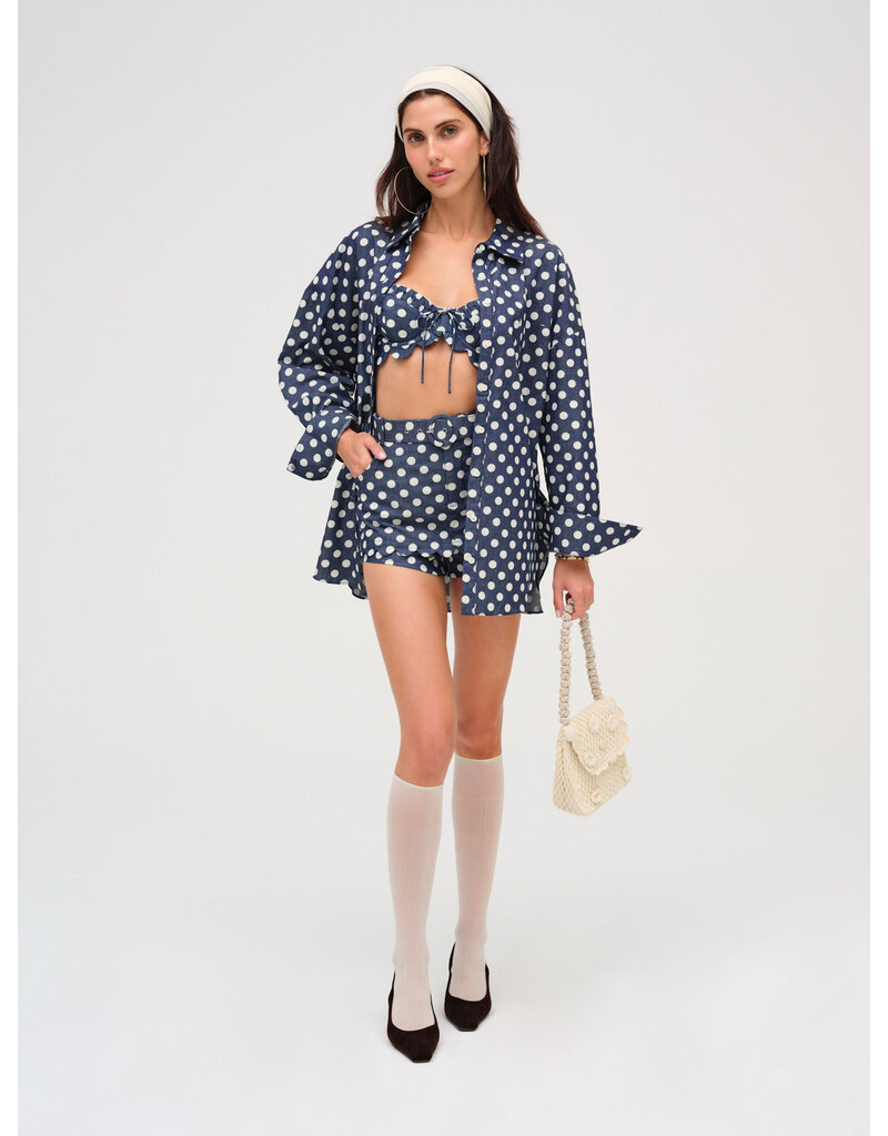 For Love & Lemons Dolly Dot Denim Button-Down Top