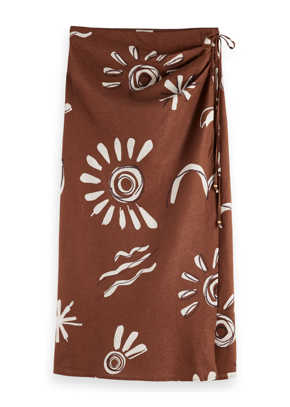 Scotch & Soda Linen Blend Printed Wrap Skirt