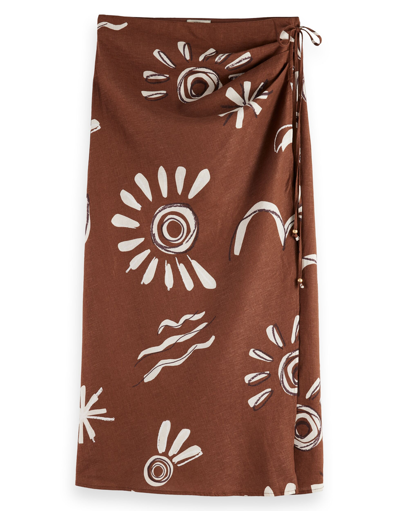 Scotch & Soda Linen Blend Printed Wrap Skirt