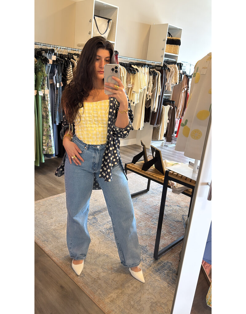 For Love & Lemons Dolly Dot Denim Button-Down Top