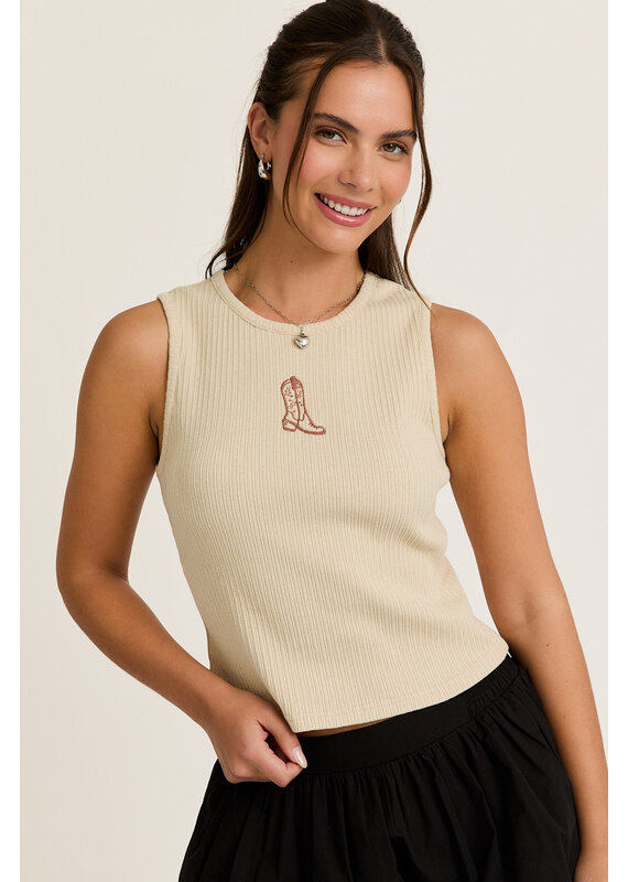 Le Lis Boot Scootin Embroidered Tank Top