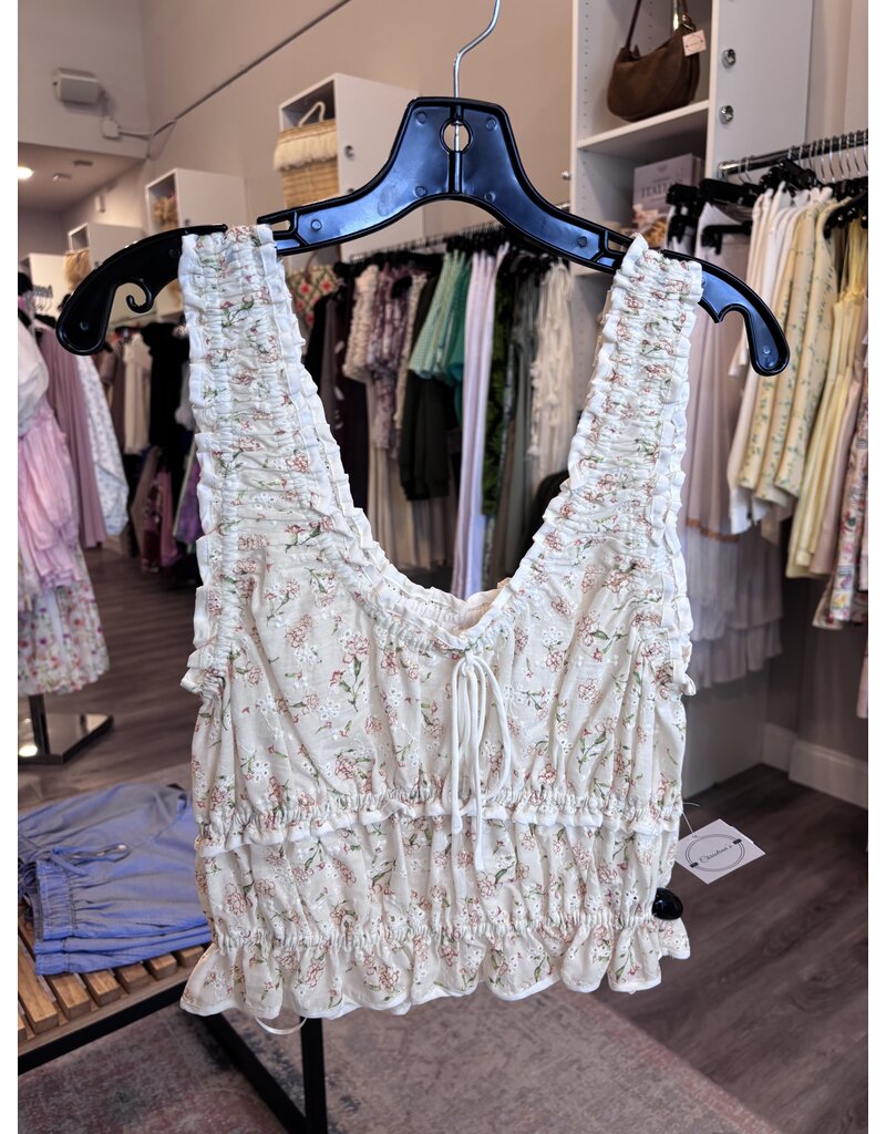 ASTR Kissel Floral Eyelet Cropped Top