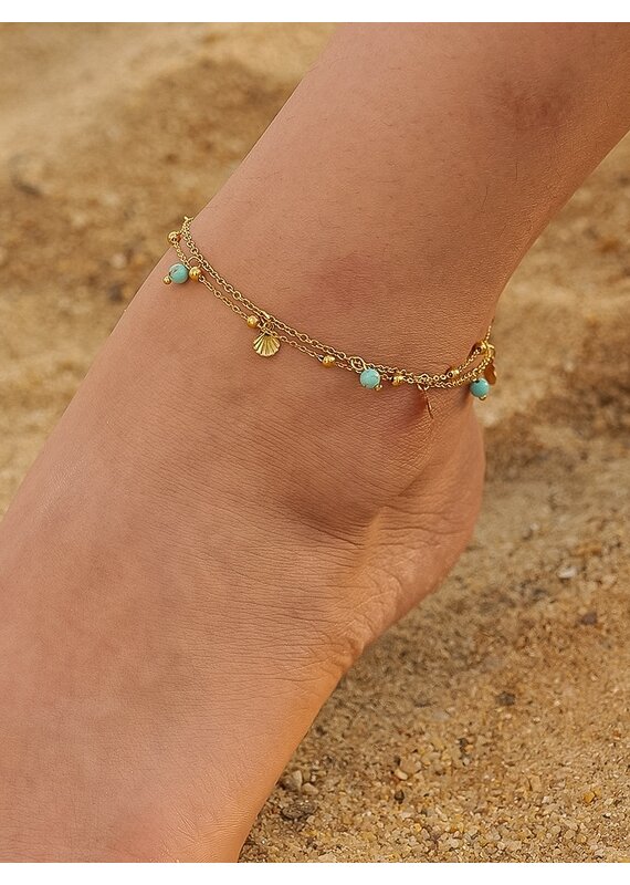 Flanerie Zinnia 18K Gold Beaded Shell Charm Anklet
