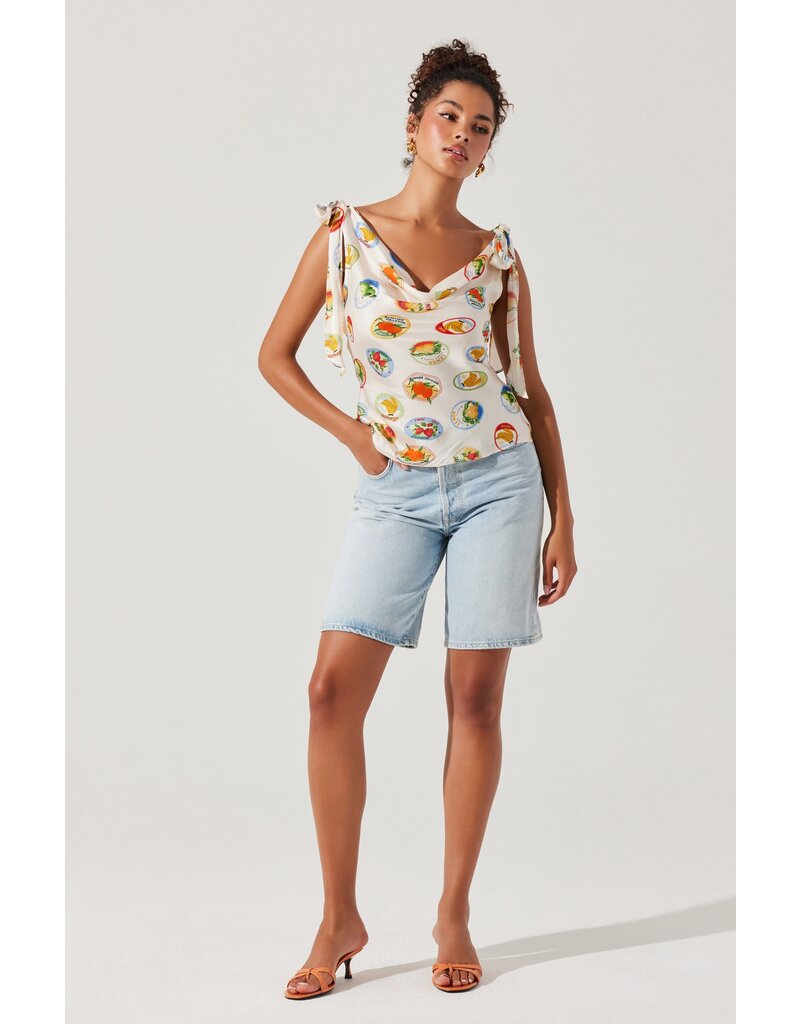 ASTR Allexina Satin Tie-Shoulder Top
