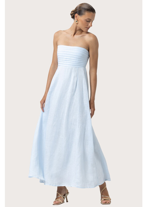 Lusana Talia Linen Pintuck Maxi Dress