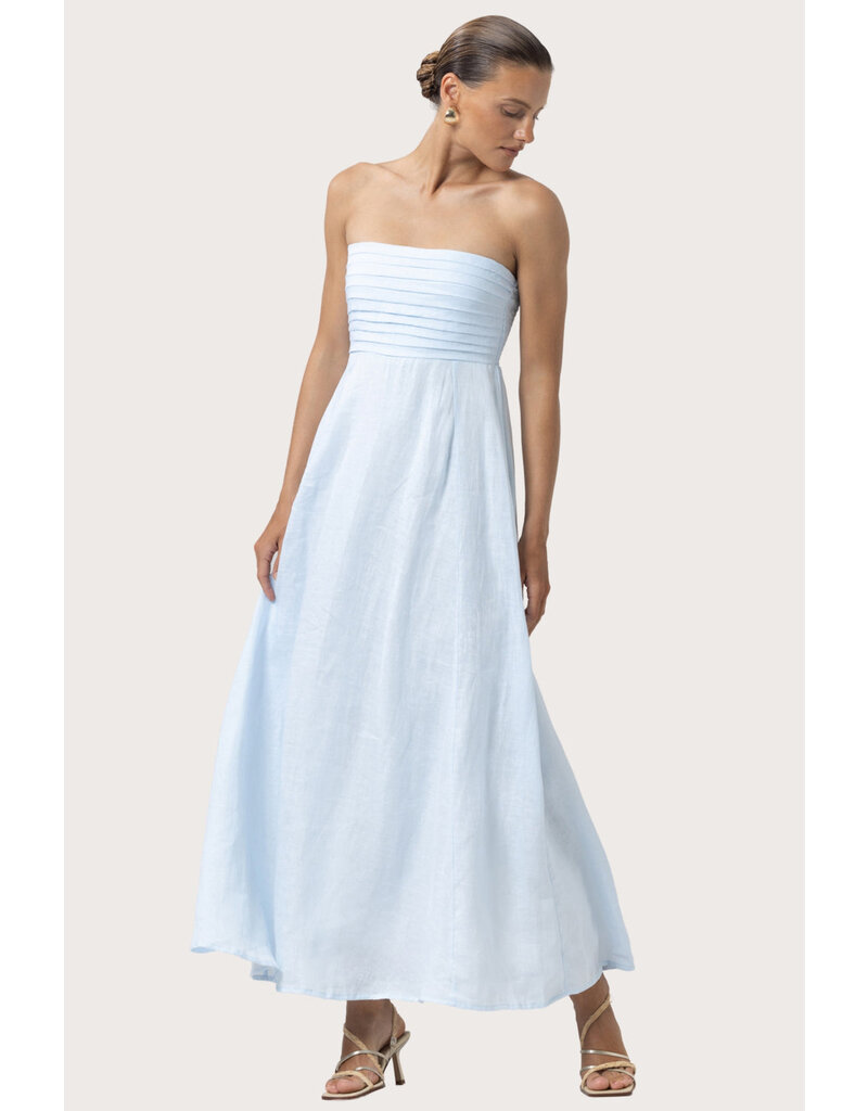 Lusana Talia Linen Pintuck Maxi Dress