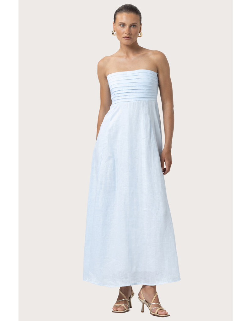 Lusana Talia Linen Pintuck Maxi Dress