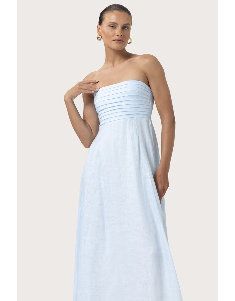 Lusana Talia Linen Pintuck Maxi Dress