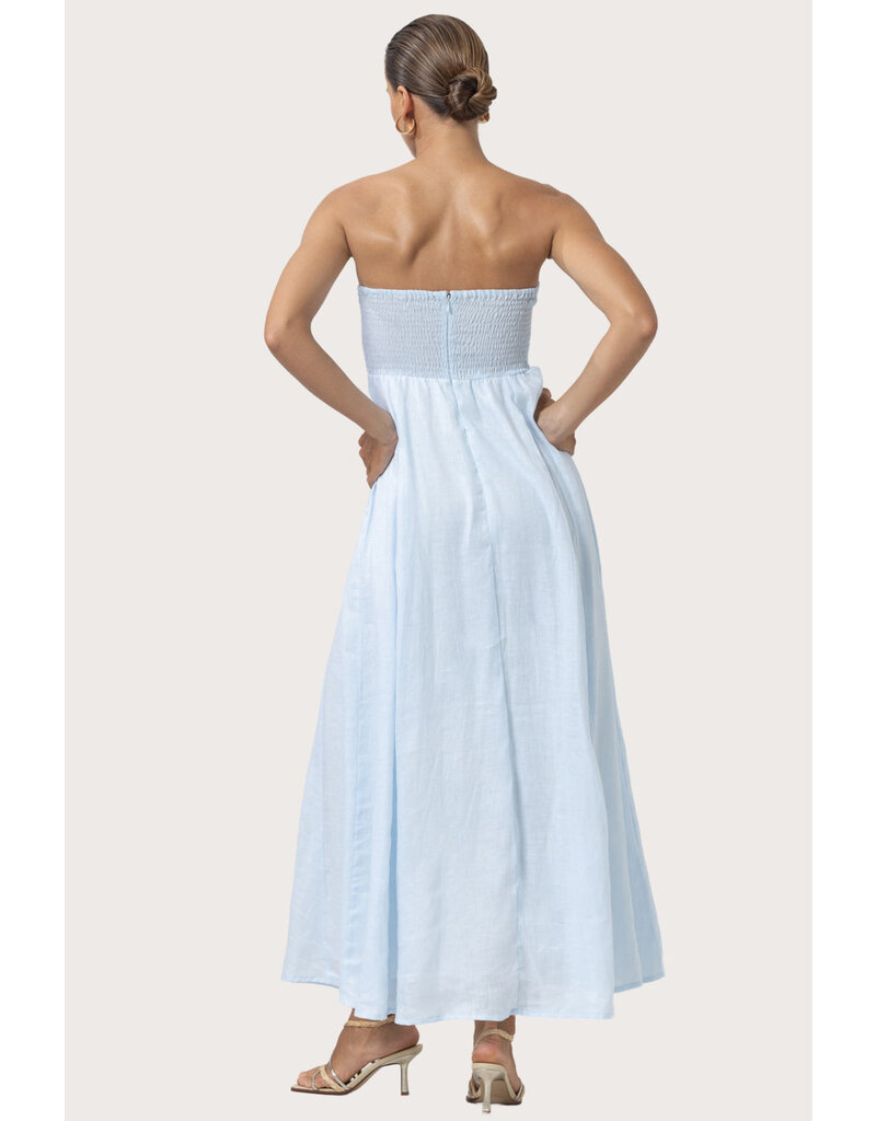 Lusana Talia Linen Pintuck Maxi Dress