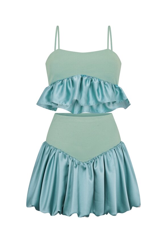 Pitusa Knit Peplum Crop Top & Cloud Skirt Set