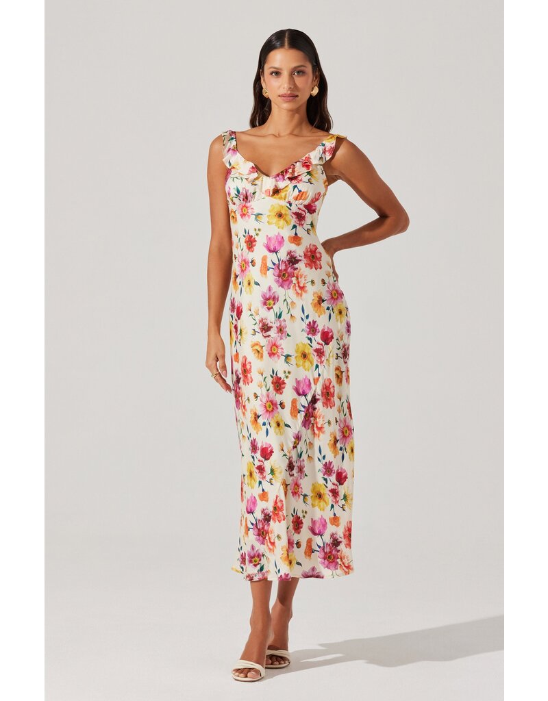 ASTR Zoie Floral Satin Ruffle Dress